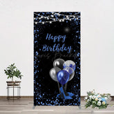 Lofaris Black Blue Glitter Balloons Birthday Rectangle Backdrop